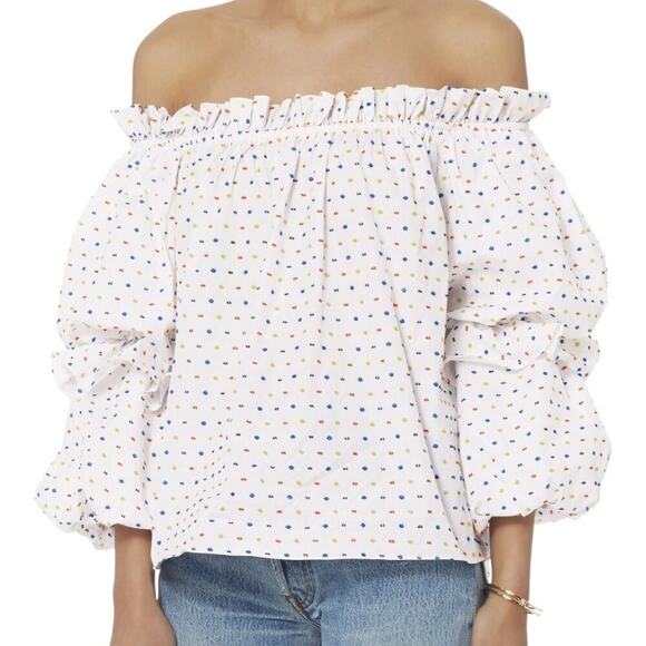 Caroline Constas Gia Cotton Off-Shoulder Puff Sleeve Blouse L - Picture 9 of 9